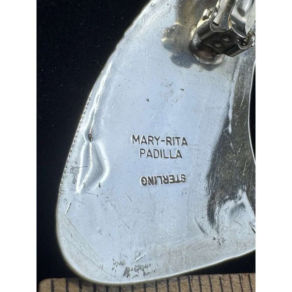 Mary-Rita Padilla Navajo Sterling Silver Clip On Earrings Hand Stamped 15.25g